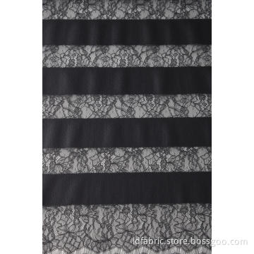 100% Nylon Stripe Panel Lace Fabric